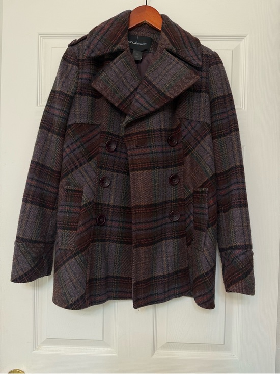 Moda International Jackets & Blazers - Moda International Wool Plaid Double-Breasted Peacoat in Plum/Brown